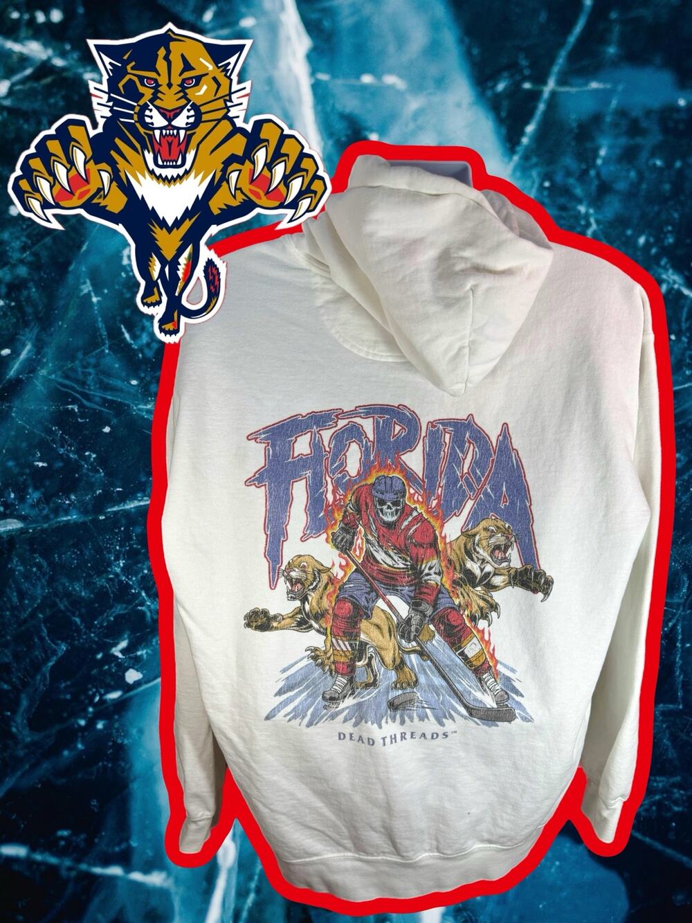 Florida Panthers White Hoodie Size XL Scar Panthers Graphic